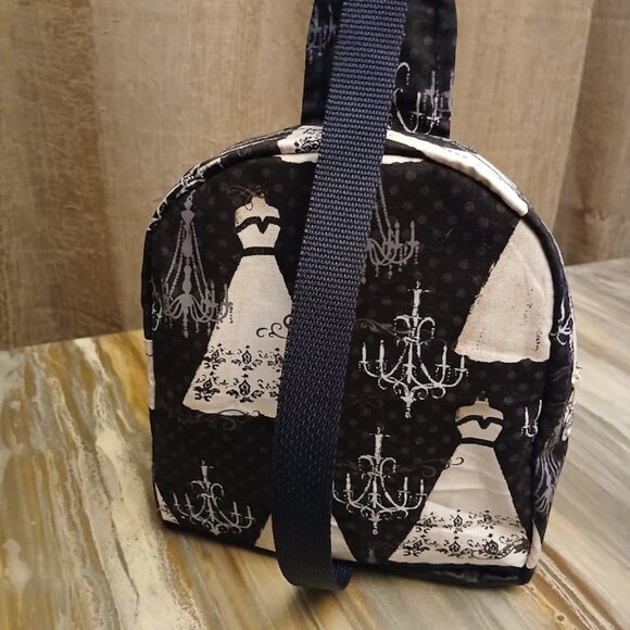 New Mini Backpack Sling Travel Bag Crossbody Blue floral Canvas Black Dress 9\
